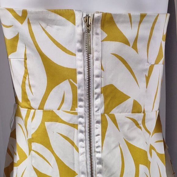 New York & Company Yellow White Leaf Print Cotton Blend Fit & Flare Dress Sz 12 - Picture 5 of 11